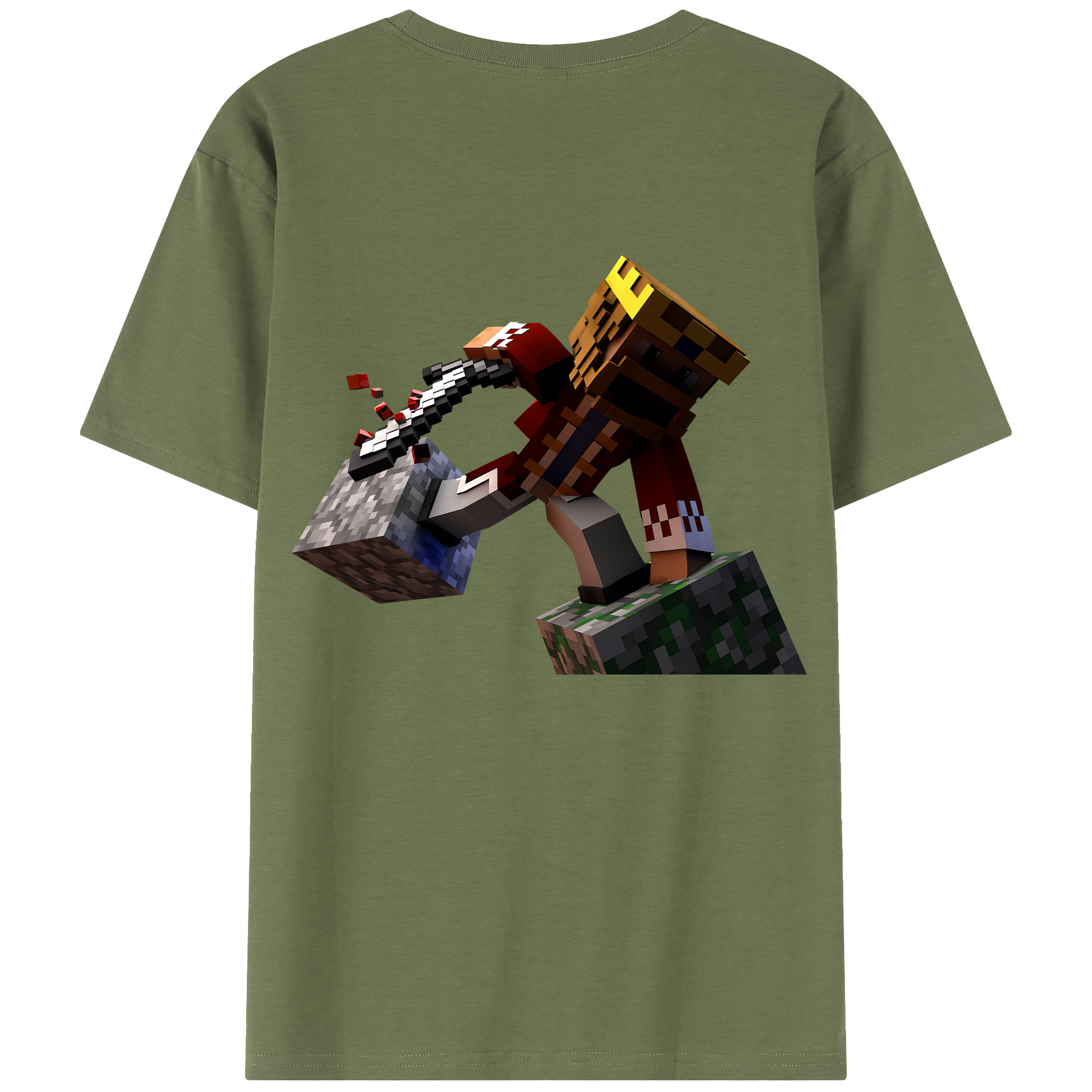（画像用） マインクラフト ブロックの世界 Minecraft MC Block world 綿100％半袖Tシャツ（背面プリント）